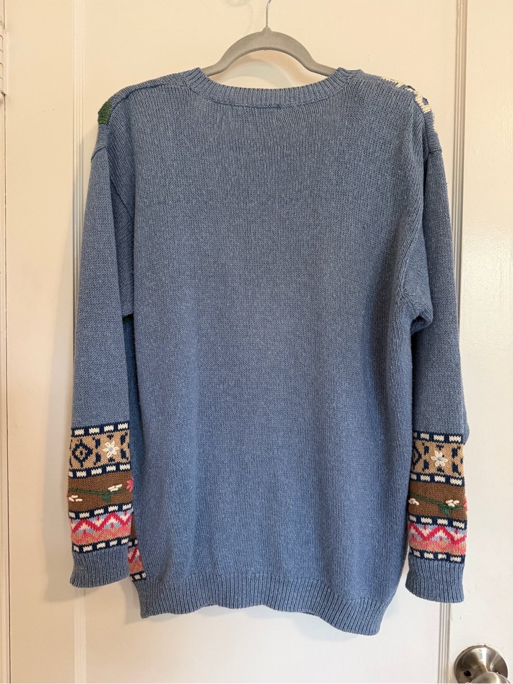 Vintage JANTZEN CLASSICS, RAMIE COTTON KNIT BLUE CARDIGAN HAND STITCHED FLOWERS - Picture 7 of 8